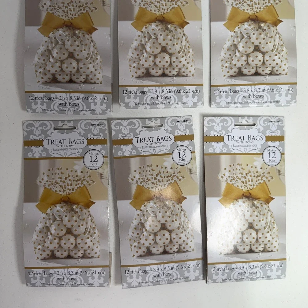 Treat Bags 6 Packs Gold Polka Dot with Bows 72ct Wedding Party Favor Kits Amscan